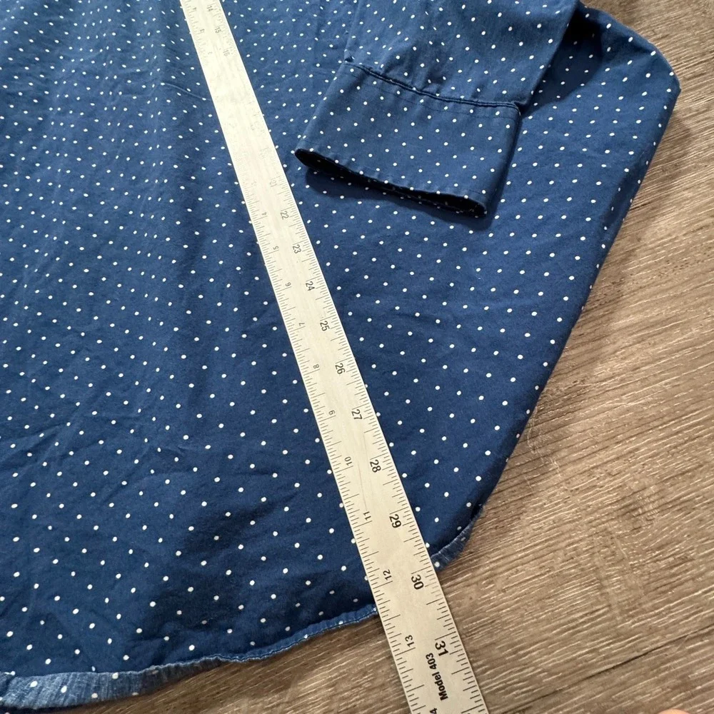 Banana Republic Shirt Men XL Blue Cotton Polka Dot Casual Preppy Soft Wash Shirt